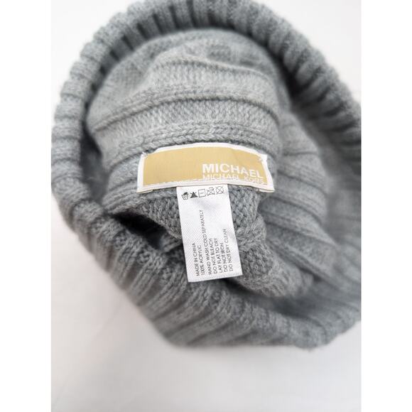MICHAEL Michael Kors Beanie with Pom Gray OS Winter Soft Ribbed Logo Metal - Picture 3 of 4